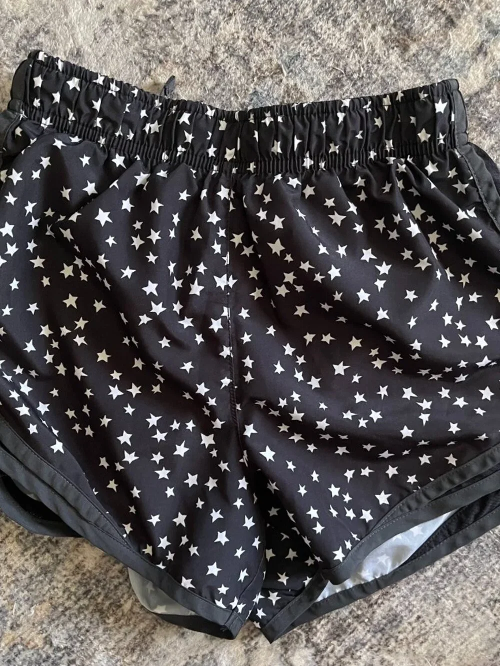 Nike Women's XS Dri-Fit Tempo Running Shorts Black White Stars Lined T10